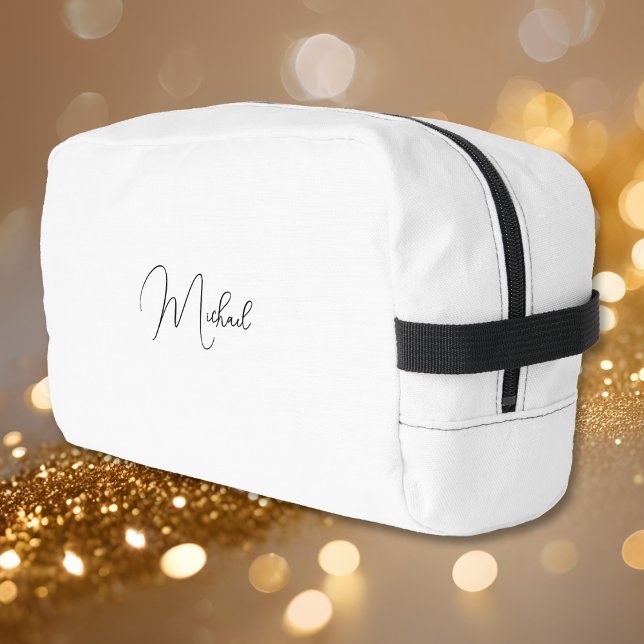 Trousse De Toilette Monogramme moderne noir et blanc Hommes Femmes Voy (Modern Black and White Monogram Mens Womens Travel Dopp Kit)