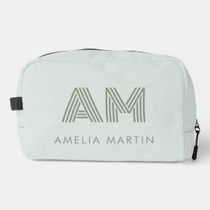 Trousse De Toilette Monogramme personnalisé géométrique vert sauge min