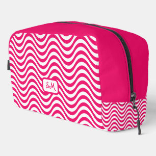 Trousse De Toilette Monogramme rose blanc ondulé rayures psychédélique