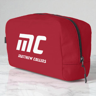 Trousse De Toilette Monogramme rouge uni Nom du petit ami Texte simple