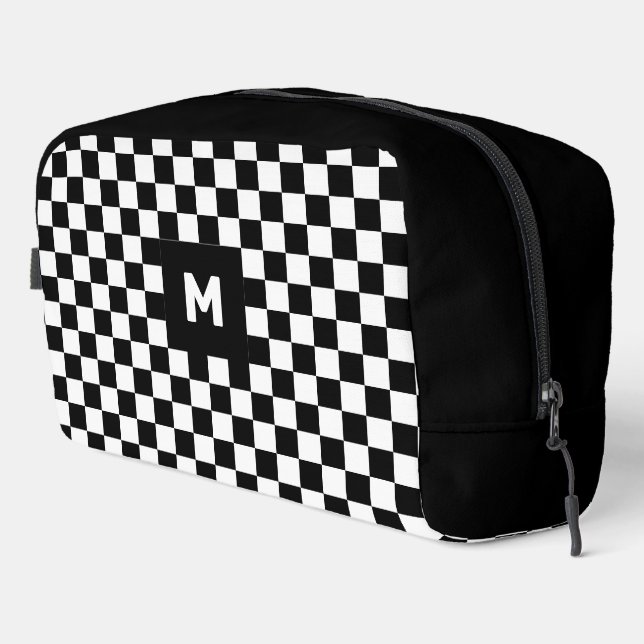 Trousse De Toilette Monogramme simple À damiers noir et blanc (Coin droit)