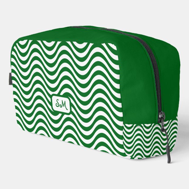 Trousse De Toilette Monogramme vert et blanc Vagues rayures psychédéli (Coin droit)