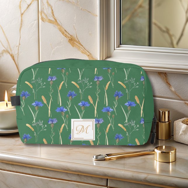 Trousse De Toilette Monogramme vert Fleur sauvage floral (Créateur téléchargé)