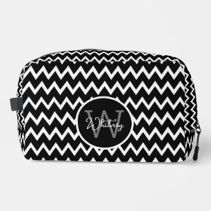 Trousse De Toilette Motif Chevron Noir Et Blanc Monogramme Grand