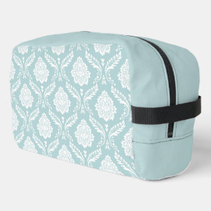 Trousse De Toilette Motif Damassé Rococo Blanc sur Bleu Canard