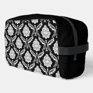 Trousse De Toilette Motif Damassé Rococo Blanc sur Noir