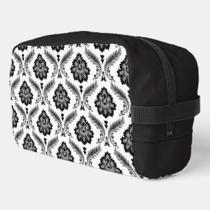 Trousse De Toilette Motif Damassé Rococo Gris Noir Blanc