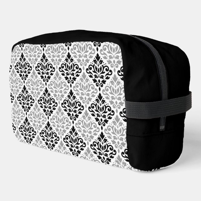 Trousse De Toilette Motif de défilement Damas noir gris blanc (Coin gauche)
