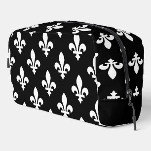 Trousse De Toilette Motif Fleur de Lis, Royal Français, Blanc sur Noir