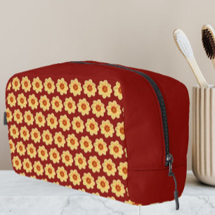 Trousse De Toilette Motif floral de dahlia jaune sur fond rouge brique