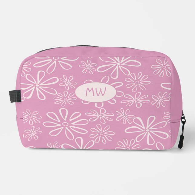 Trousse De Toilette Motif floral rose et bleu monogramme pour fille (Recto)