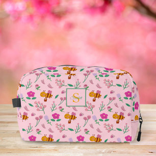 Trousse De Toilette Motif joli d'abeille et de fleurs sauvages Monogra