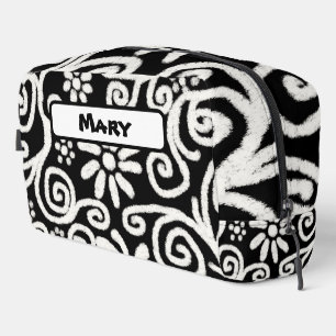Trousse De Toilette Motif personnalisé tourbillons floraux noir blanc