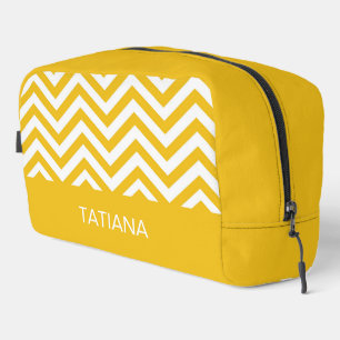 Trousse De Toilette Motif Zigzag Chevron Jaune et Blanc