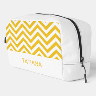 Trousse De Toilette Motif Zigzag Chevron Jaune et Blanc