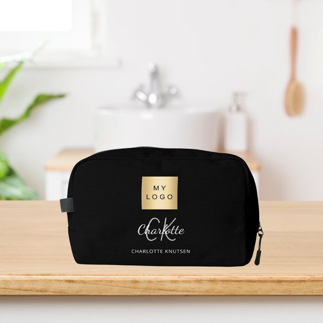 Trousse De Toilette Noir blanc logo entreprise nom monogramme (Créateur téléchargé)