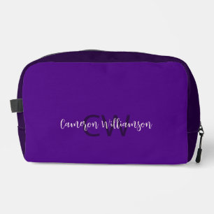 Trousse De Toilette Nom et initiales du script chic Solid Indigo Purpl
