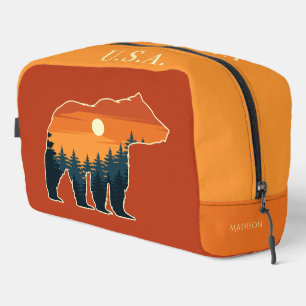 Trousse De Toilette Nom et texte personnalisés Forêt d'ours