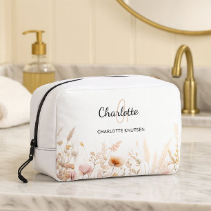 Trousse De Toilette Nom monogramme fleur sauvage beige rose