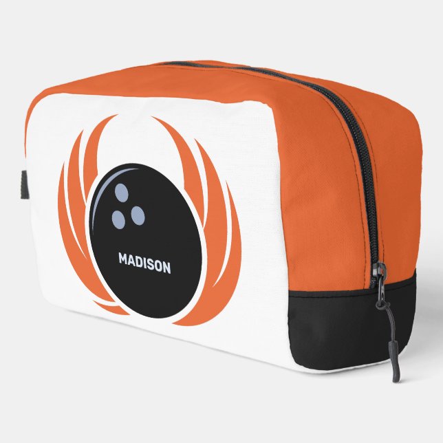 Trousse De Toilette Nom personnalisé Boule de Bowling avec flamme (Coin droit)