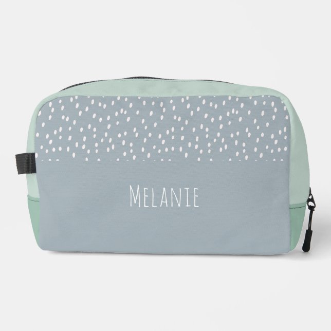 Trousse De Toilette Nom personnalisé, mignonnes taches gris-bleu moder (Recto)