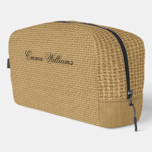 Trousse De Toilette Nom personnalisé sur tissu de jute naturel texturé