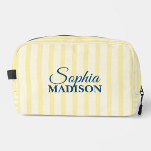 Trousse De Toilette Nom Script Rayure Jaune Vintage