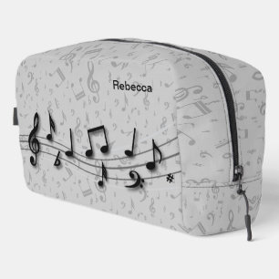 Trousse De Toilette Notes musicales personnalisées en noir et gris