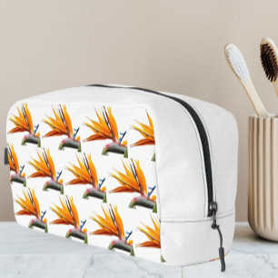 Trousse De Toilette Orange Bird of Paradise Plante Motif en blanc