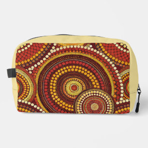 TROUSSE DE TOILETTE ORANGE ROUGE JAUNE MOTIFS TRIBAUX AUTOCHTONES
