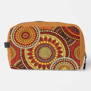 TROUSSE DE TOILETTE ORANGE ROUGE JAUNE MOTIFS TRIBAUX AUTOCHTONES