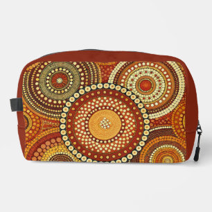 TROUSSE DE TOILETTE ORANGE ROUGE JAUNE MOTIFS TRIBAUX AUTOCHTONES