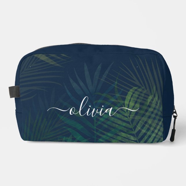 Trousse De Toilette Palmiers vert foncé motif feuille (Recto)
