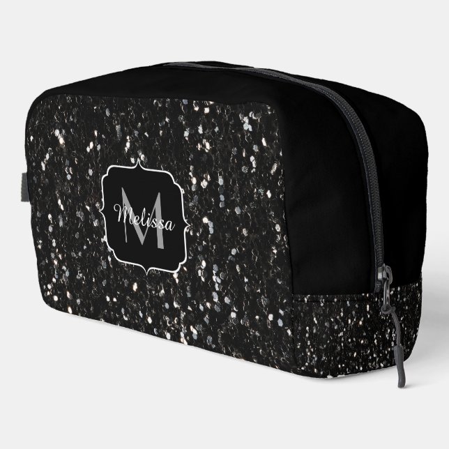 Trousse De Toilette Parties scintillant brillante noire et blanche Mon (Coin droit)
