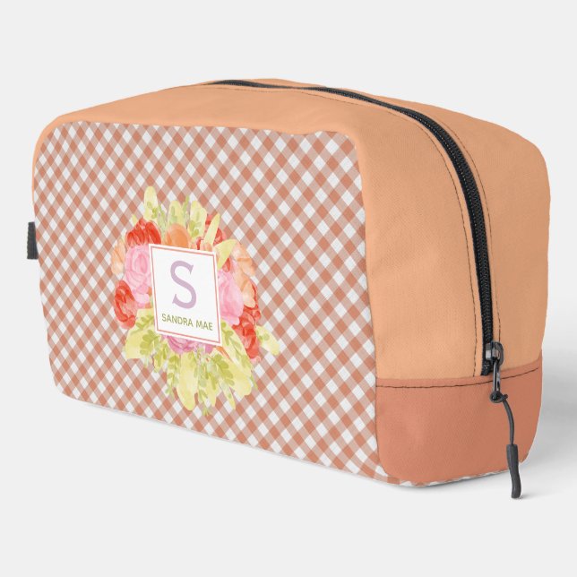 Trousse De Toilette Pastel Peach Orange En vichy Check Motif classique (Coin droit)