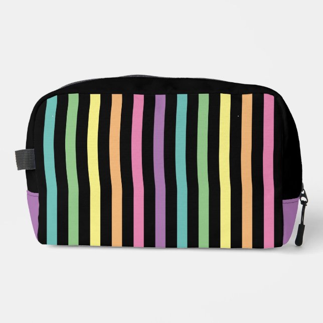 Trousse De Toilette Pastel Rainbow Stripes Motif sur Noir (Recto)