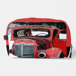 Trousse De Toilette Peinture de Keeshond Noël Ancien Camion Rouge Art