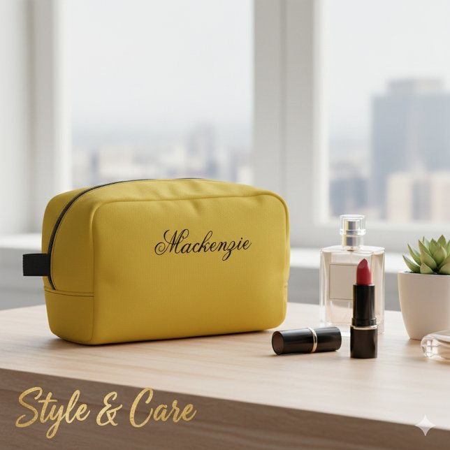 Trousse de toilette personnalisée en métal doré de (Luxury Metallic Gold Custom Name Toiletry Dopp Kit Bag)
