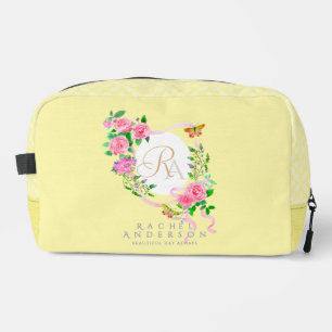 Trousse De Toilette Pink Rose Ruban Monogramme Crème Imprimer Coupe Sa