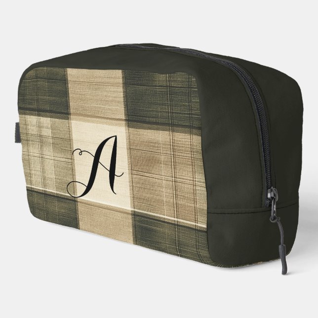 Trousse De Toilette Plaid noir et marron monogrammé (Coin droit)