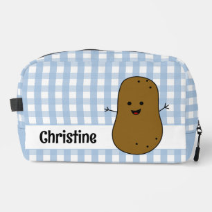 Trousse De Toilette Pommes de terre marron Gingham bleu personnalisé