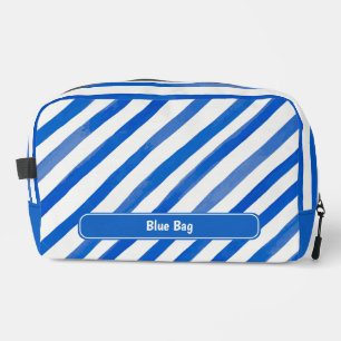 Trousse De Toilette Rayures bleues sur fond blanc et texte