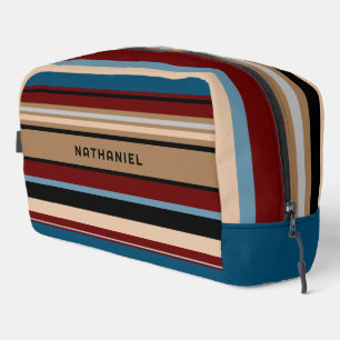 Trousse De Toilette Rayures personnalisées bleu sarcelle marron foncé