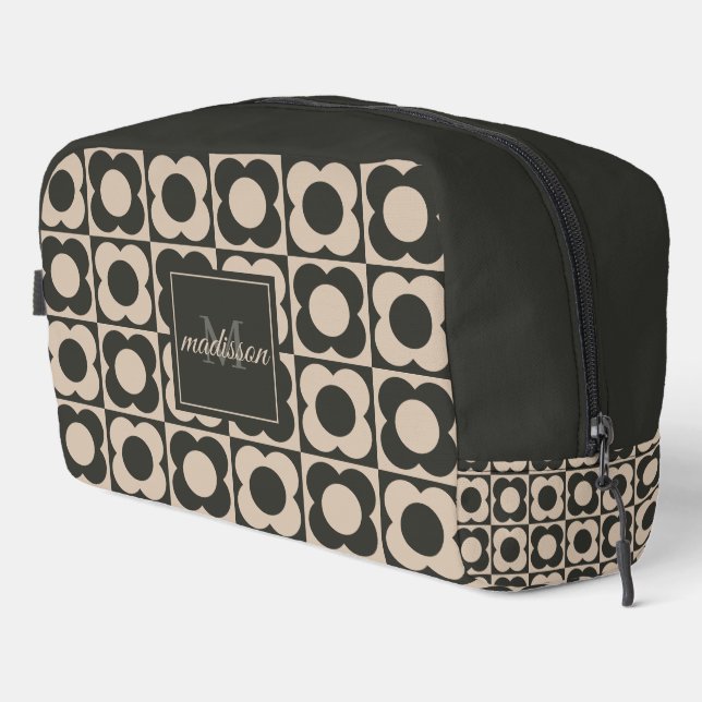 Trousse De Toilette Retro modern -Flower Checkerboard - neutral taupe  (Coin droit)