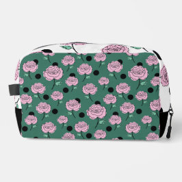 Trousse De Toilette Rose et pointes sur vert foncé.