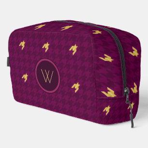 Trousse De Toilette Rose poudré avec accent de dentelle pied-de-poule