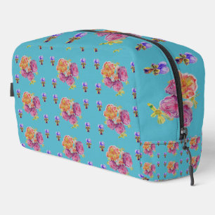 Trousse De Toilette Rose Rouge Rose Shabby Chic Sarcelle Aqua Floral F