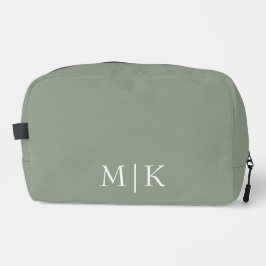 Trousse De Toilette Sage vert et blanc | Monogramme moderne