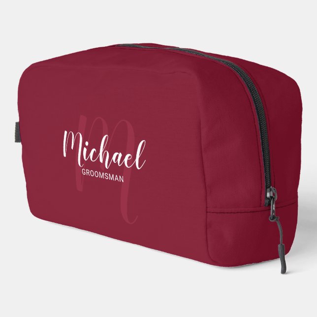 Trousse De Toilette Script moderne Personnalisé Groomsman Monogramme N (Coin droit)