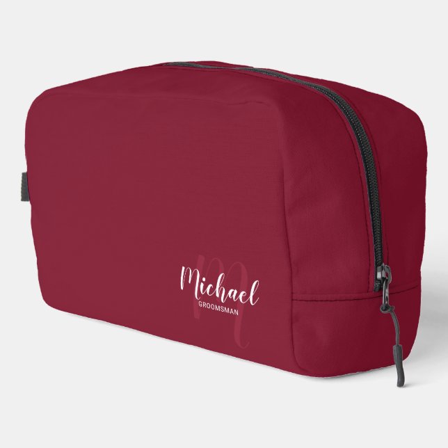 Trousse De Toilette Script moderne Personnalisé Groomsman Monogramme N (Coin droit)